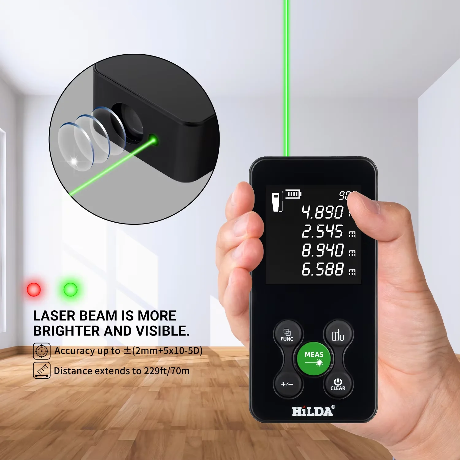HILDA 50/100/120M Laser-Entfernungsmesser Wiederaufladbarer Laser-Distanzmesser Digitales Maßband mit Winkelmessung für Bauarbeiten – Detail 5