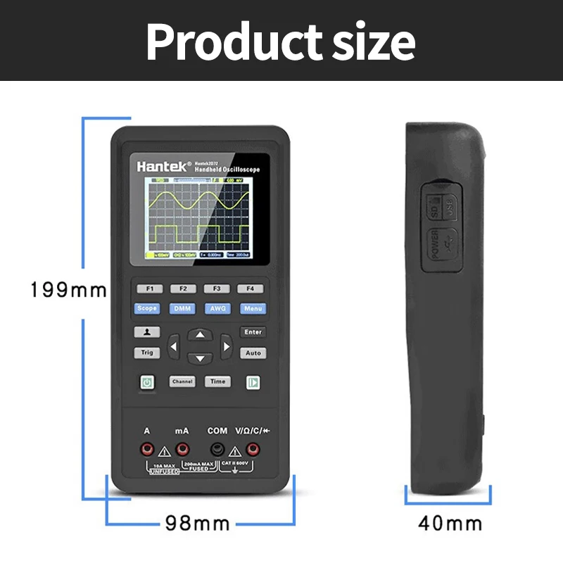 Imagem -04 - Osciloscópio Digital Dual Channel com Multímetro Hantek 2c42 2c72 Largura de Banda 70m Taxa de Amostragem 250msa 2c42 40m