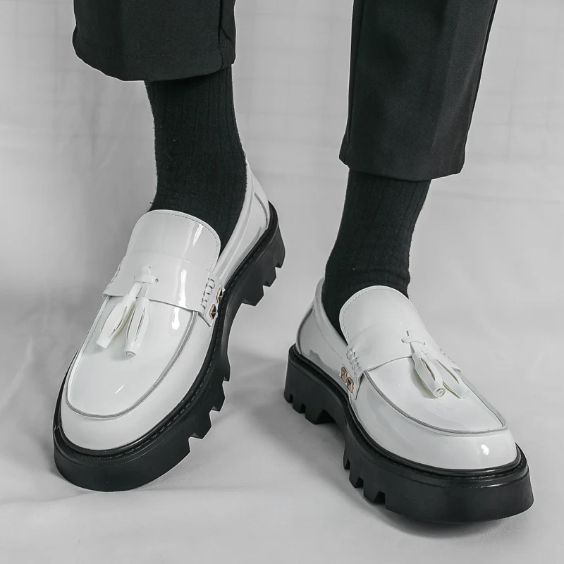 

Men Loafers PU Solid Color Thick Sole Height Increasing Tassel Business Casual Commuting Formal Men Shoes