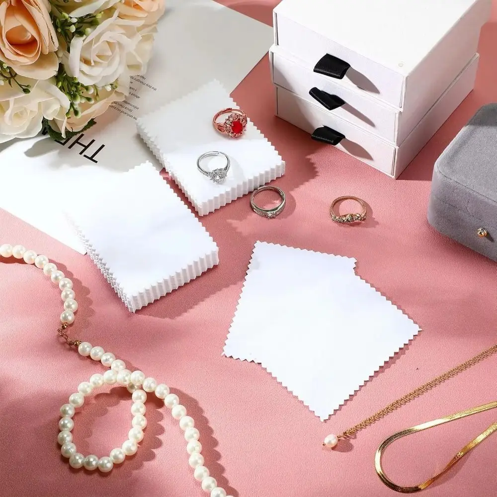 

50 шт. 8x8 см Салфетки для чистки ювелирных изделий, многоразовые, двусторонние, для полировки серебра, прочные, из мягкой ткани, для чистки и полировки