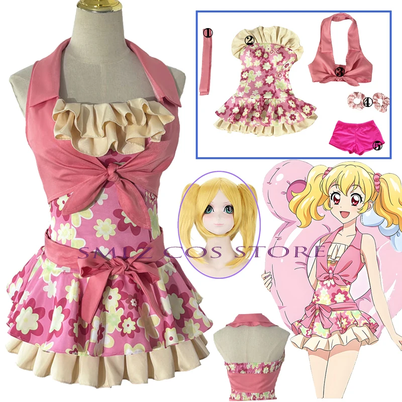 

Anime Aikatsu! Hoshimiya Ichigo Cosplay Costume Woman Hoshimiya Ichigo Swimsuit Cute Dress Outfit Wig Set for Girl Party