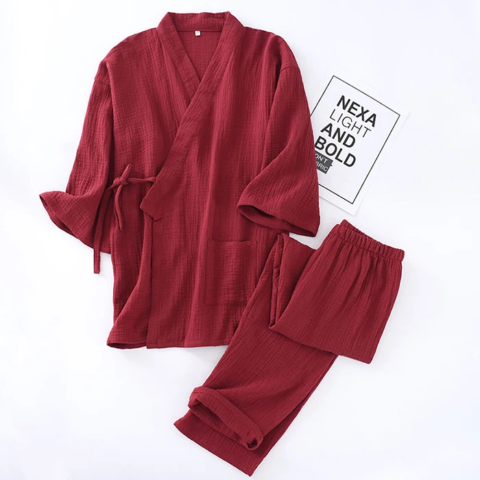 

Свободное мужское кимоно Red Year Spwear, двухслойная марлевая мятая ткань, V-Ne Long Sve, весенне-осенняя летняя домашняя одежда