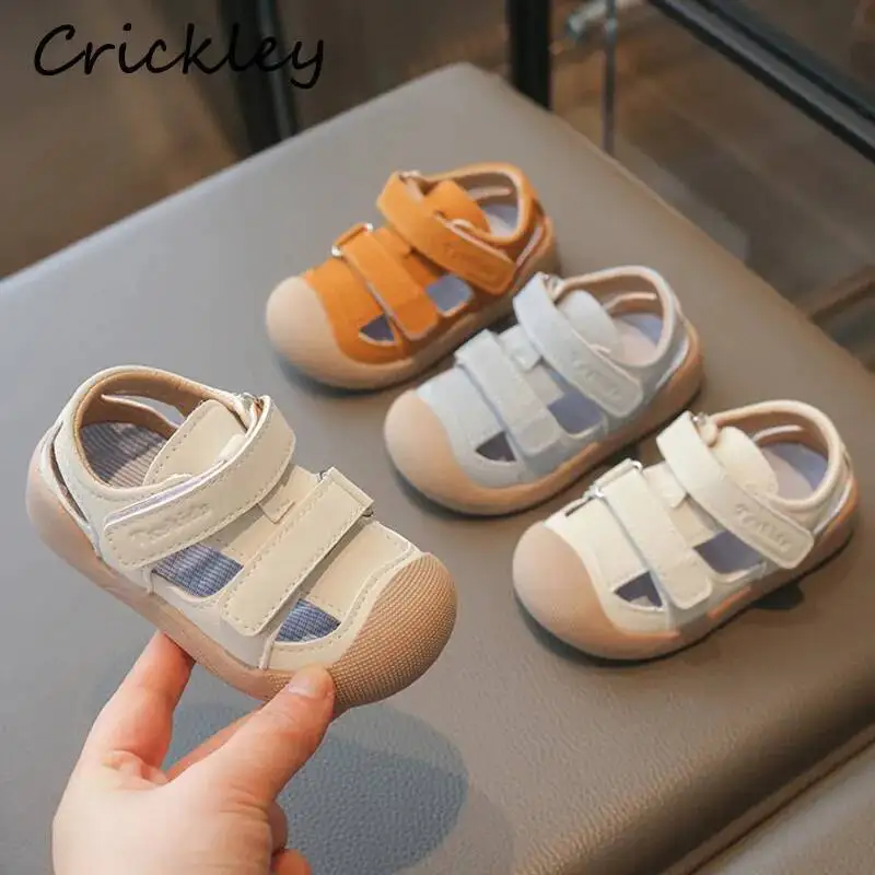 

2-26 Solid PU Baby Boys Girls Casual Shoes Closed Toe Hollow Out Children Sport Sandals Soft Sole Toddler Kids Sneakers
