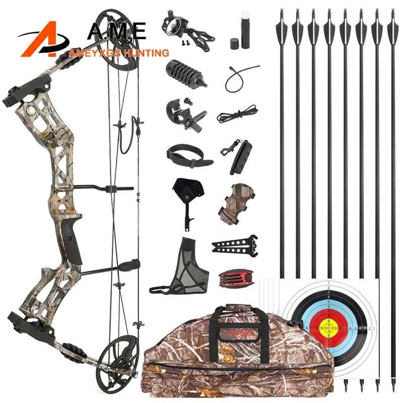 30-70Lbs Archery Compound Bow Mixed Carbon Arrow Adult Pulley Hunting Bow Aluminum Alloy Riser for Right Hand Shooting Target