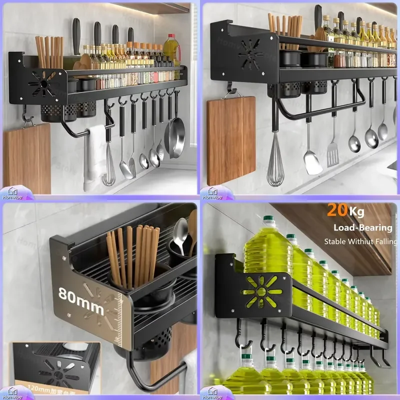 Kitchen Spice Rack Organizer with Knife Holder Stand Spoon and Chopsticks Rest Hanging Storage for Utensils