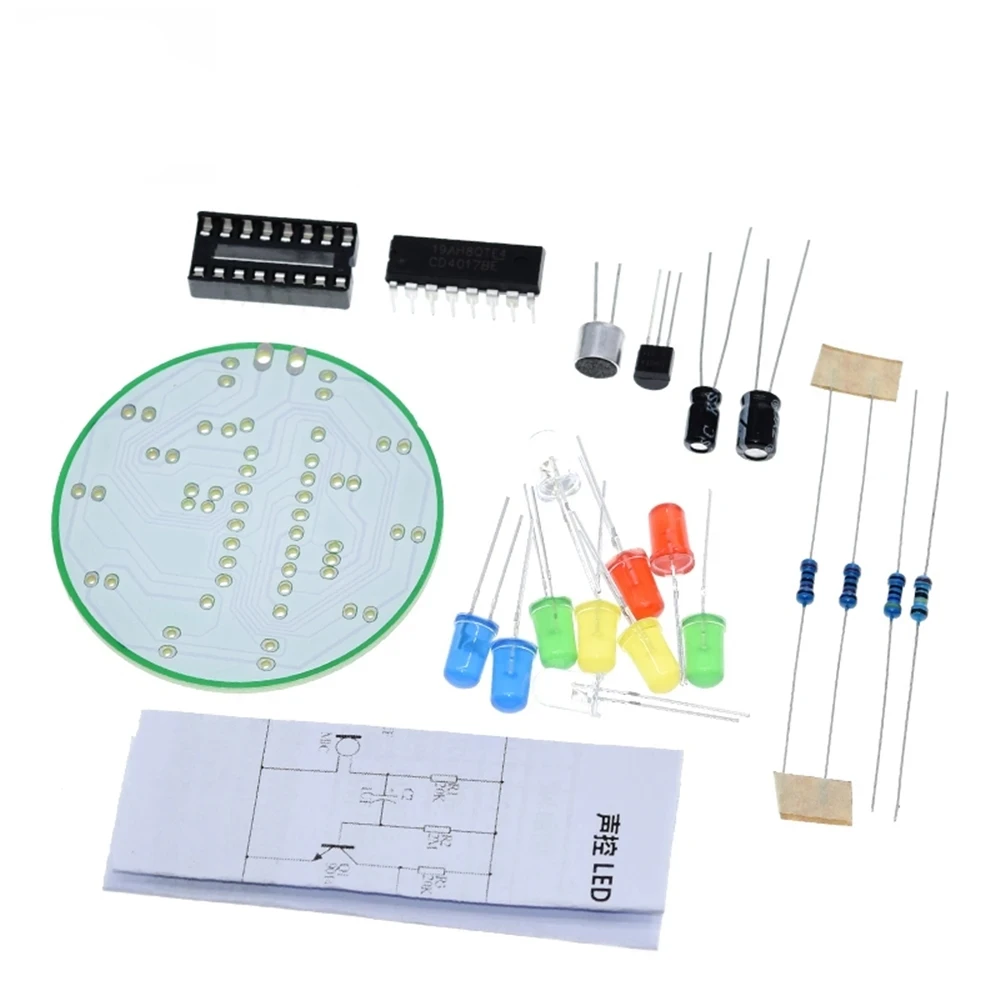 CD4017 Colorful Voice Control Rotating LED Light Kit Electronic Manufacturing DIY Kit Spare Parts Student Laboratory