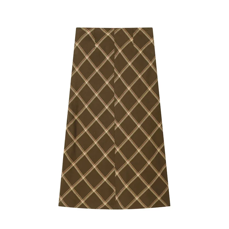 FANAN Damenmode Karierter Plissierter Rock mit Seitenreißverschluss Vintage Hochgeschnittener Schicker Damenrock – Detail 11