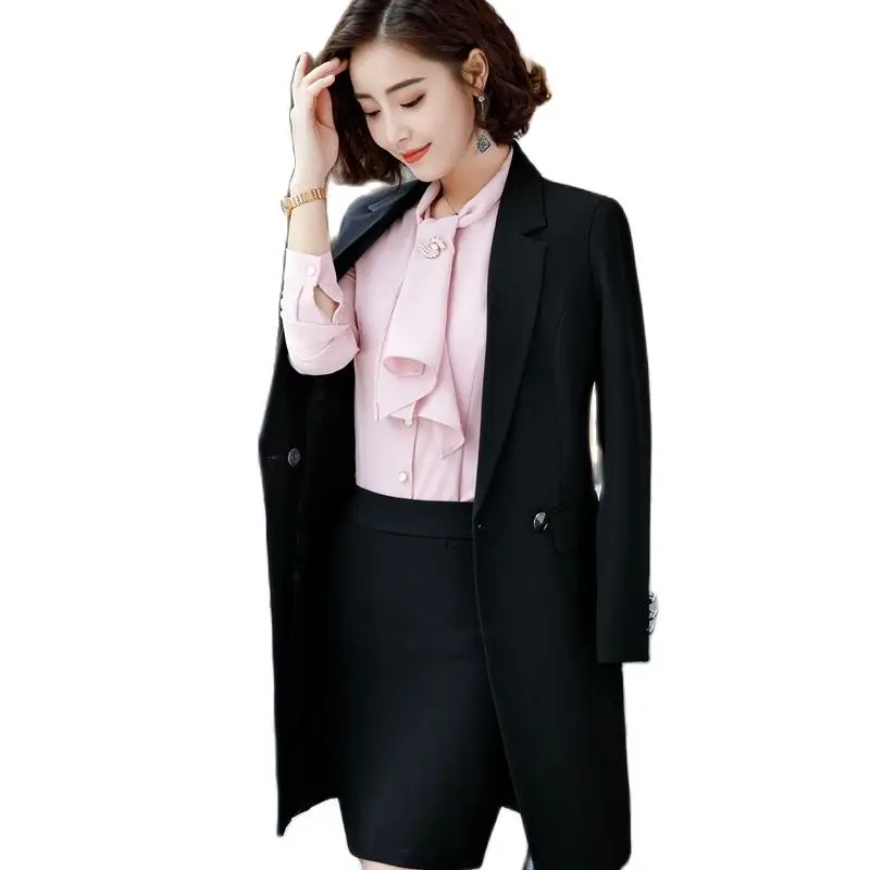 

Formal Uniform Designs Business Blazers Suits With Middle Long Blazers Coat and Skirt Female Blazers & Jackets Women Office Sets