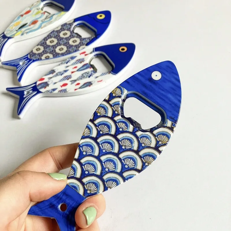 1pc Random Fish Shaped Bottle Openers Refrigerator Magnet Embossed Hot Stamping Technology Can Opener