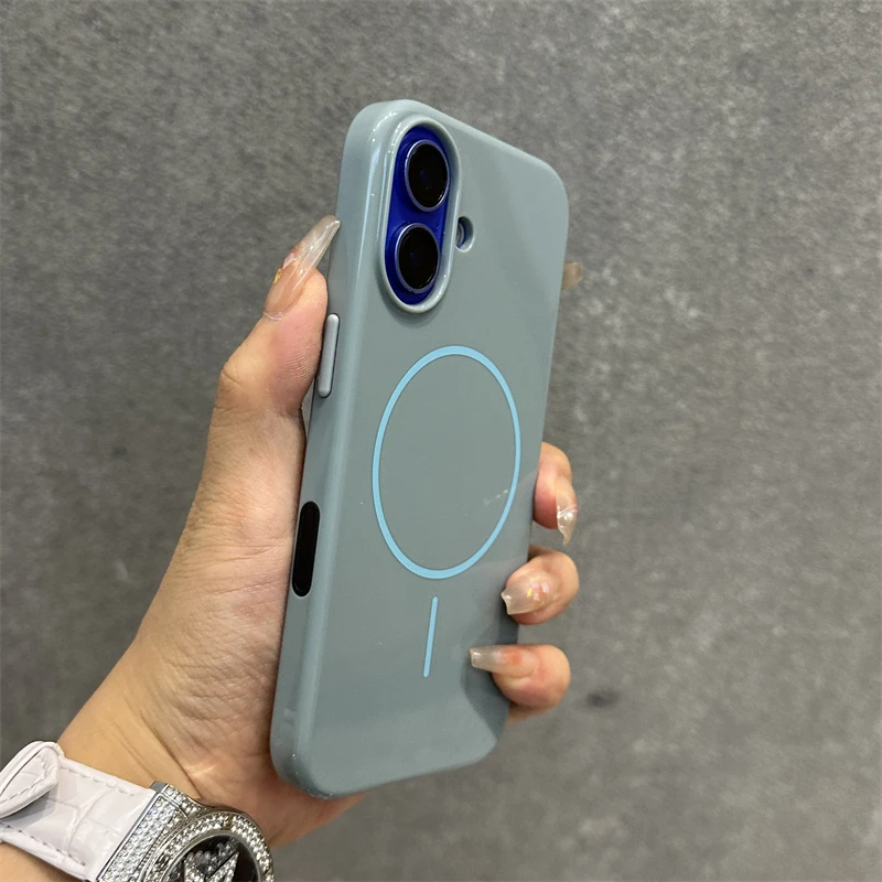 Magnetic Active Camera Button Wireless Charging Magesafe Case For iPhone 16 16Pro 16Pro Max Plus Solid Color Shockproof Cover