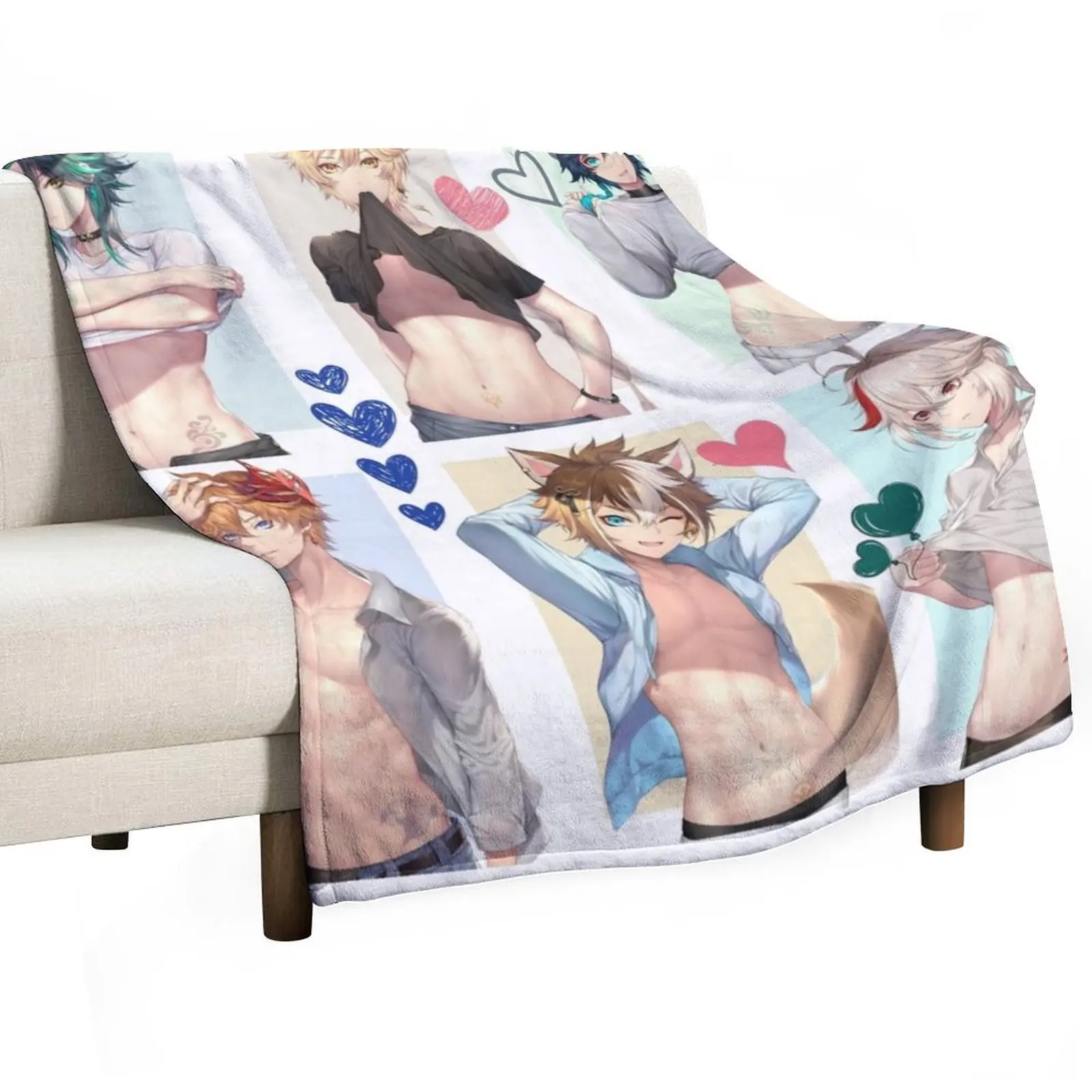 

Collage of Hot Genshin Characters Showing ABs Throw Blanket Shaggy Summer Hair Blankets