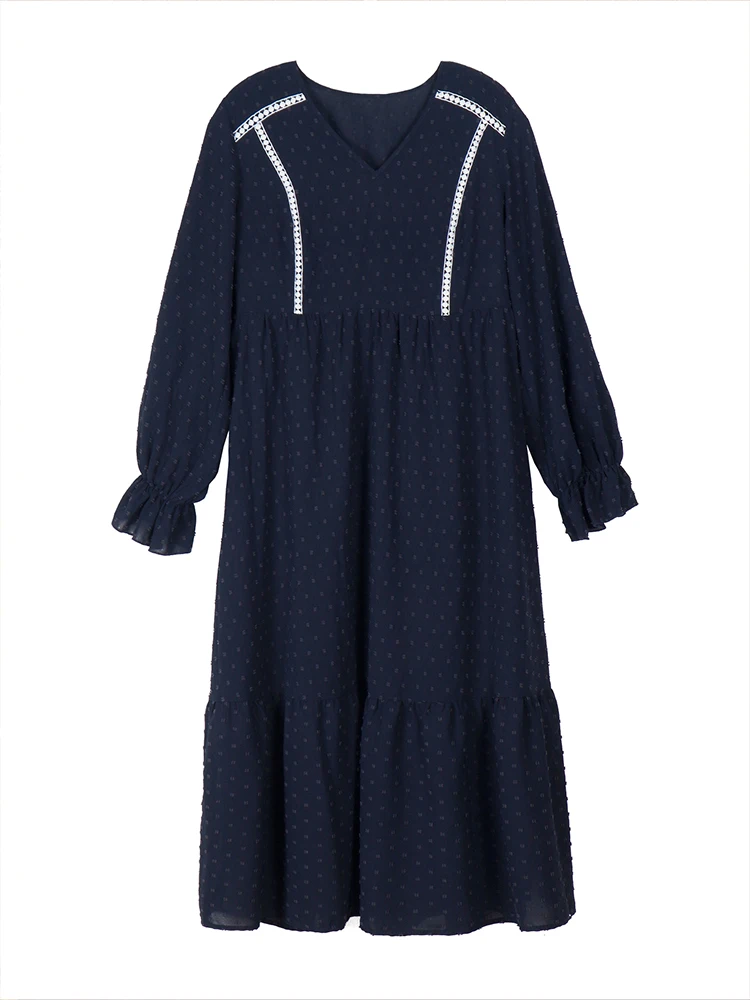 

Plus Size 2025 Autumn New Women's Pullover Printed V-Neck Long Sleeve Dress Loose Casual Best Choice Autumn