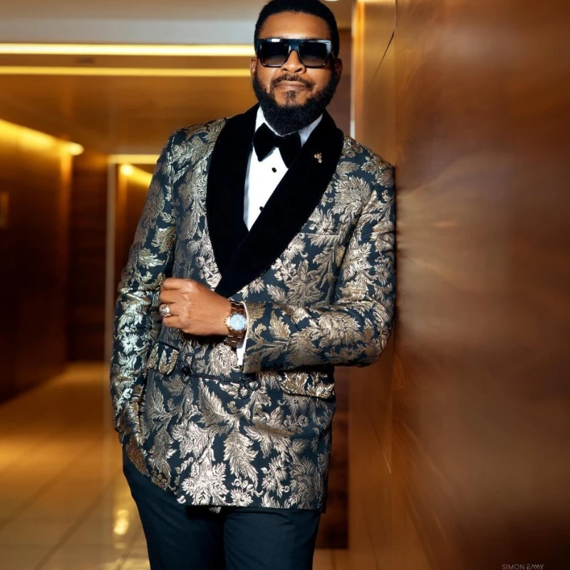 

Мужской костюм-смокинг из жаккарда с узором, 2 предмета, с цветочным принтом, для свадьбы, торжественных мероприятий, выпускного вечера, ужина, на заказ: пиджак и брюки