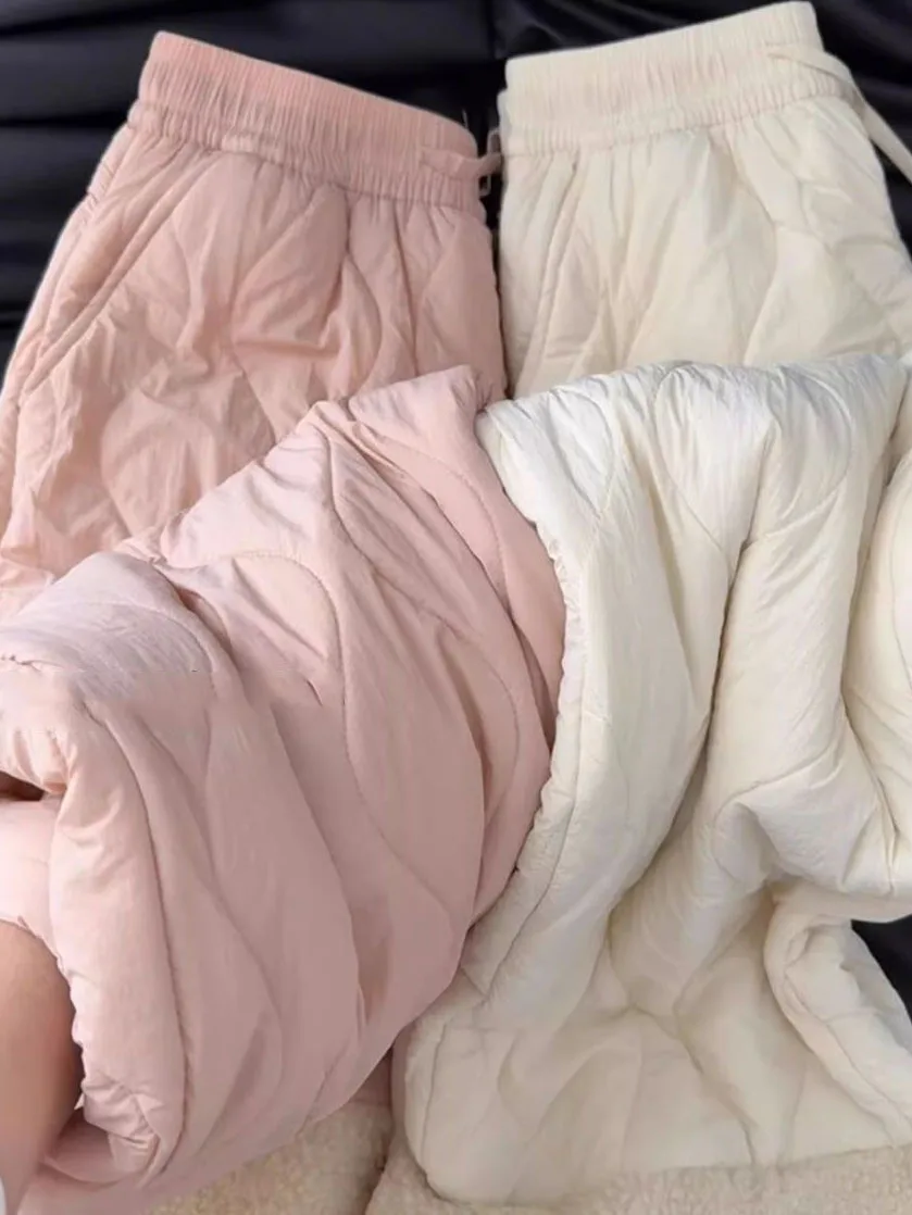 Winter Warm Y2k Pants Wide Ladies Clothes Loose Thermal Wide Leg Pants Chic High Wiasted Baggy Sweatpants Snow Straight Trousers