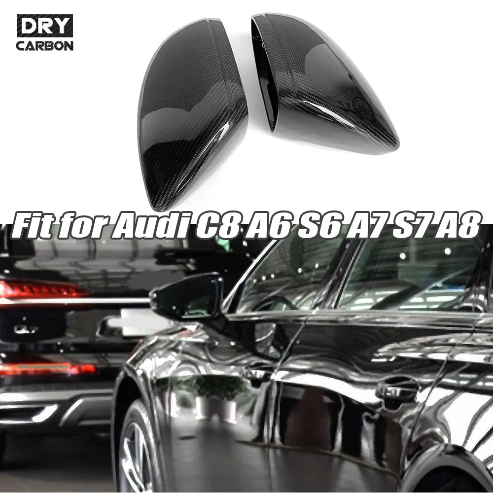 

Carbon Fiber Side Rearview Mirror Cover Trim Shell for Audi C8 A6 S6 A7 S7 A8 2019-2024 LHD With Holes Body Kits Car Accessories