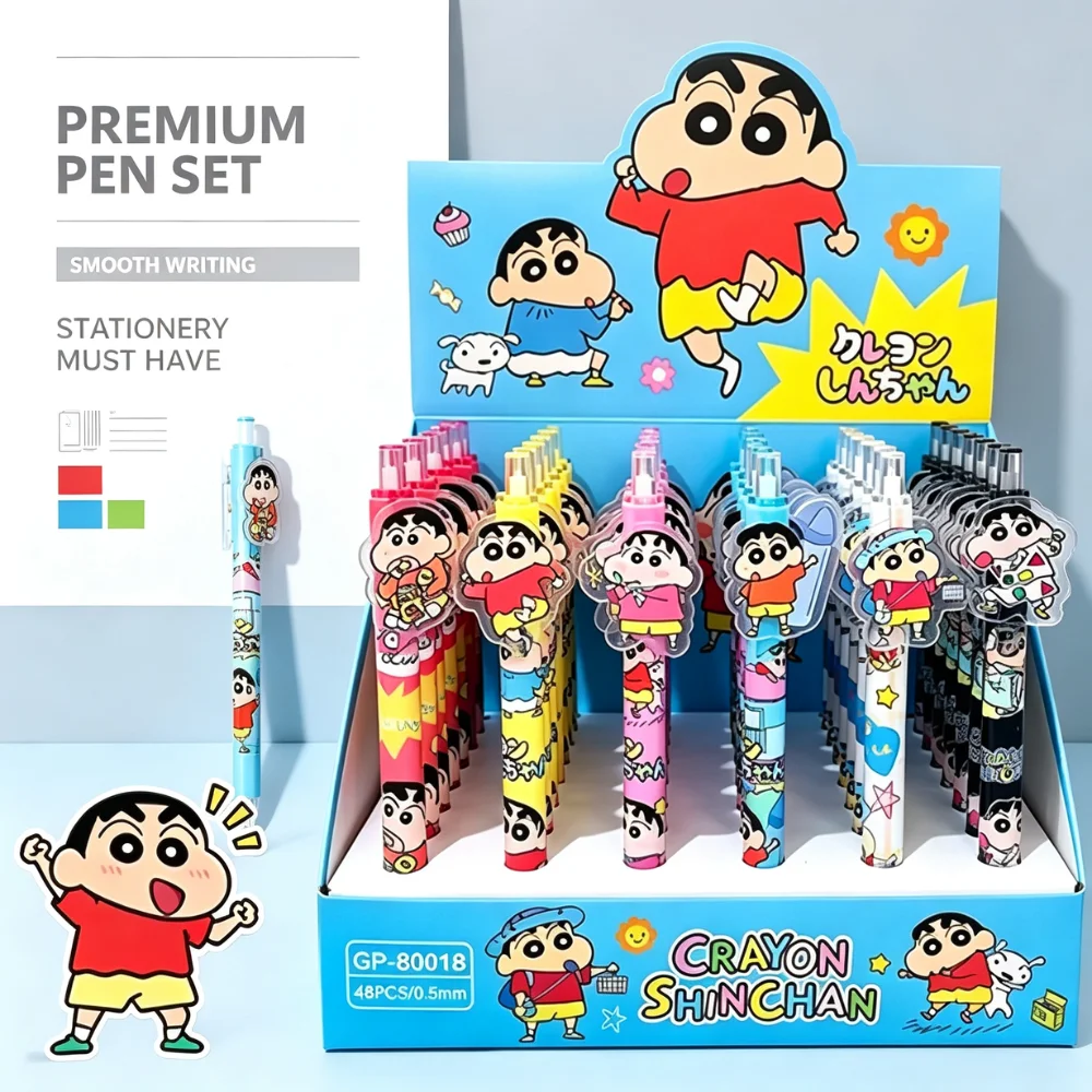 Hot High-Quality Cute Crayon Shin chan Cartoon Merchandise Cultural Creativity Decal Pen Ins Student Click-Up Ballpoint Pen Gift