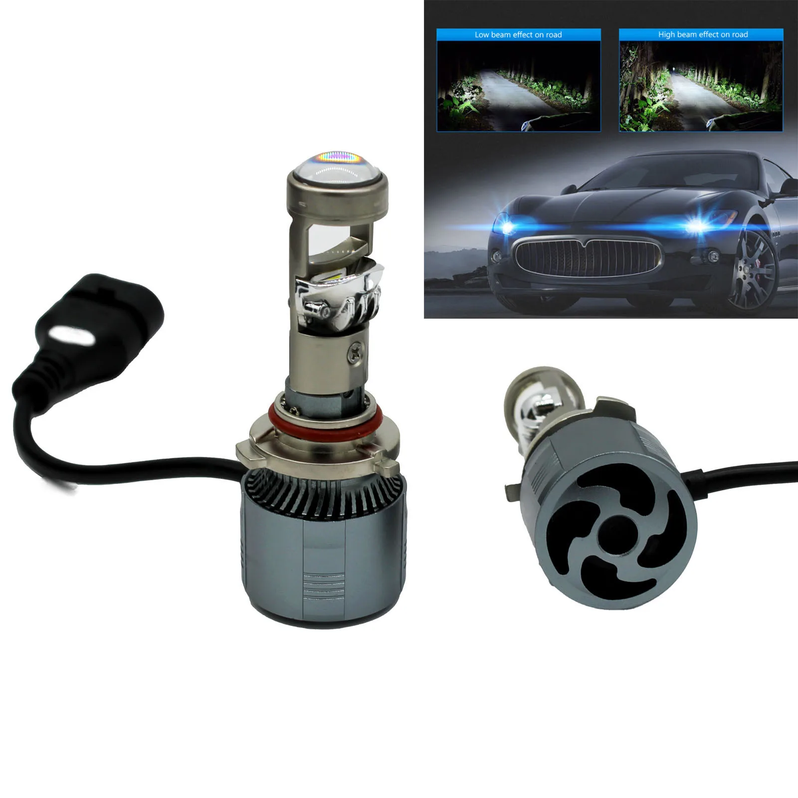 HB4 9006 HB3 9005 13000LM LED Mini Projector Headlight Combo High/Low Beam Bulbs Kit Super White Bright Lamps