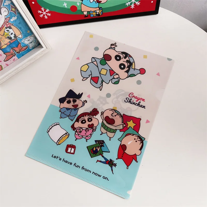 New Cartoon Crayon Shin-Chan L-Shaped Folder A4 Document Bag Exam Paper Storage Folder and Stationery Organization Gift Toys