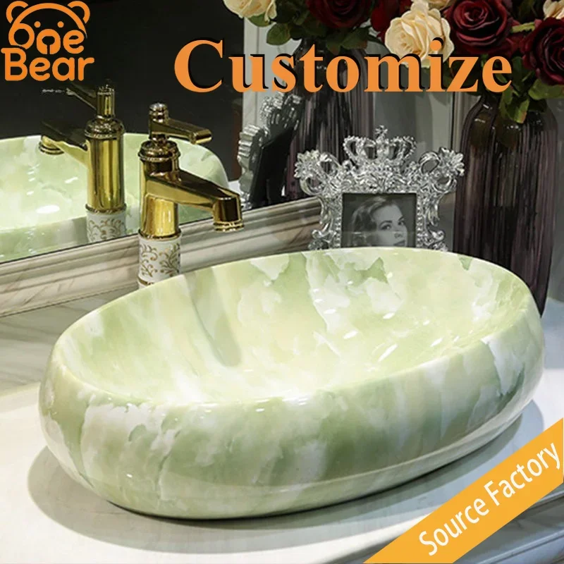 Oval Natural Marble Vessel Sink Gloss Polished Surface Stain Resistant Stone Basin for Home Bathroom Decoration