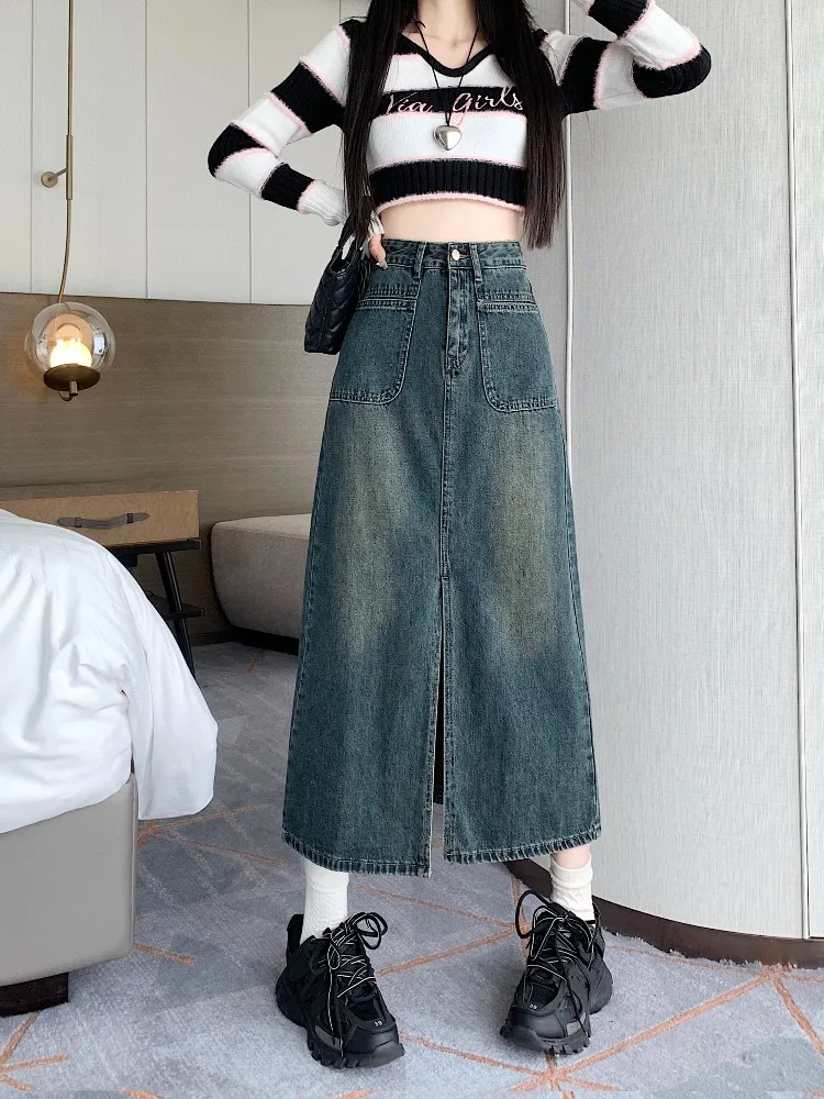 

Ladies Fashion Mid Length Denim Skirt Women Clothes Female Spice Girls Spring Summer Autumn Casual Streetwear Skirt VA1250 2