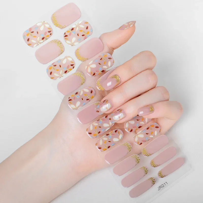 Semi-Cured Gel Nail Strips Patch Sliders Adhesive Waterproof Long Lasting Full Gel Nail Stcikers UV Lamp Need Nails Accesories