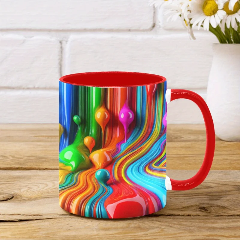 1 Pcs Color Milk Coffee Glass Party Beer Mug Network Popular 3D Ink Wash Drip Lacquer Ceramic Drinkware Rainbow Bone China Mug