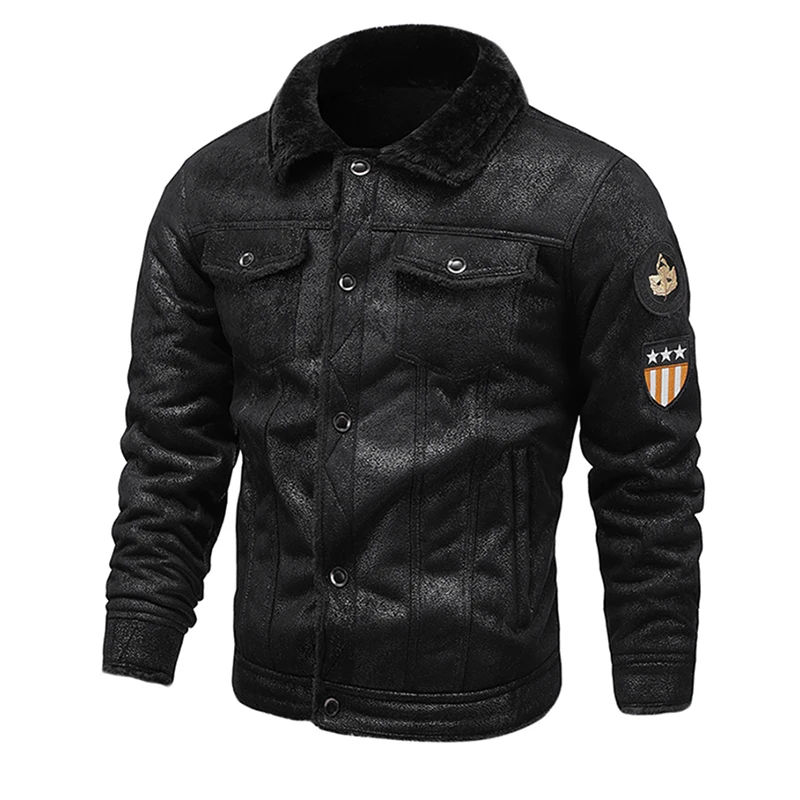 2022 Autumn Winter Thicken Warm Fleece Leather Jacket Coat Men\'s Shearling Outdoor Casual Motorcycles Bomber Biker