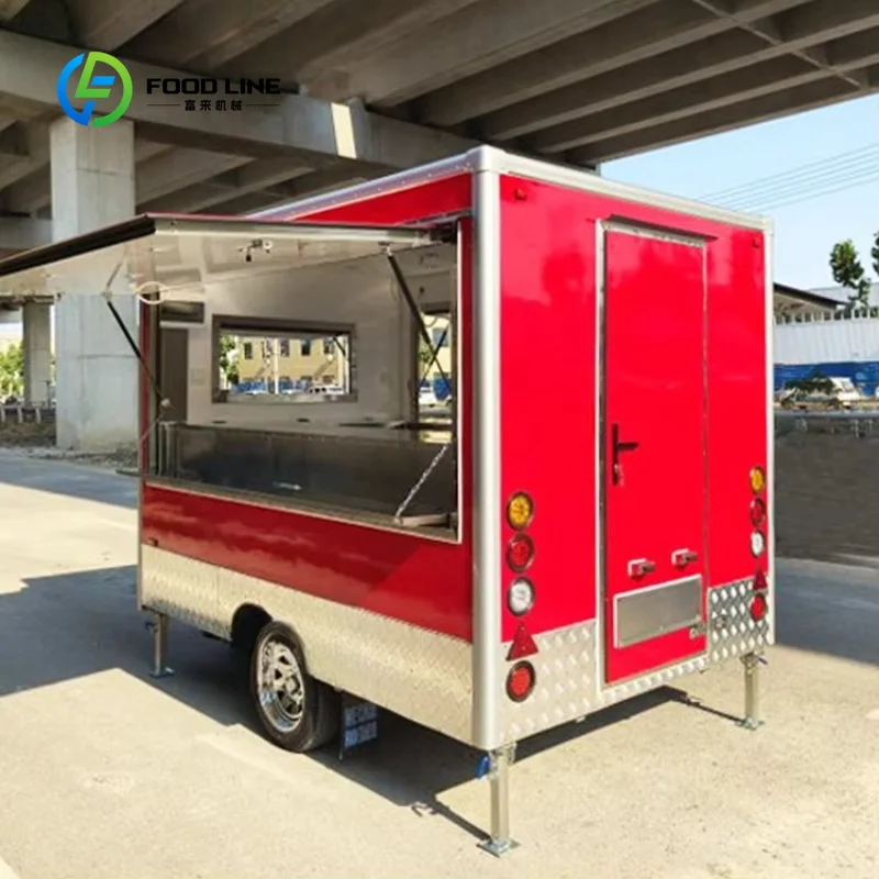 Customized Square Towable Food Truck Cart, Fully Equipped Mobile Restaurant Trailer for Carnival Fair Outdoor Catering Event