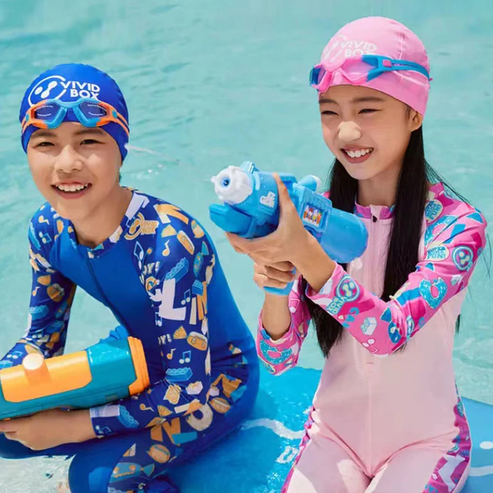 بدلة سباحة للأطفال من Rash Guard للحماية من الشمس وسحاب ثوب سباحة من عمر 4 إلى 14 سنة للفتيات والأولاد بعامل حماية من أشعة الشمس 50+، بدلة سباحة
