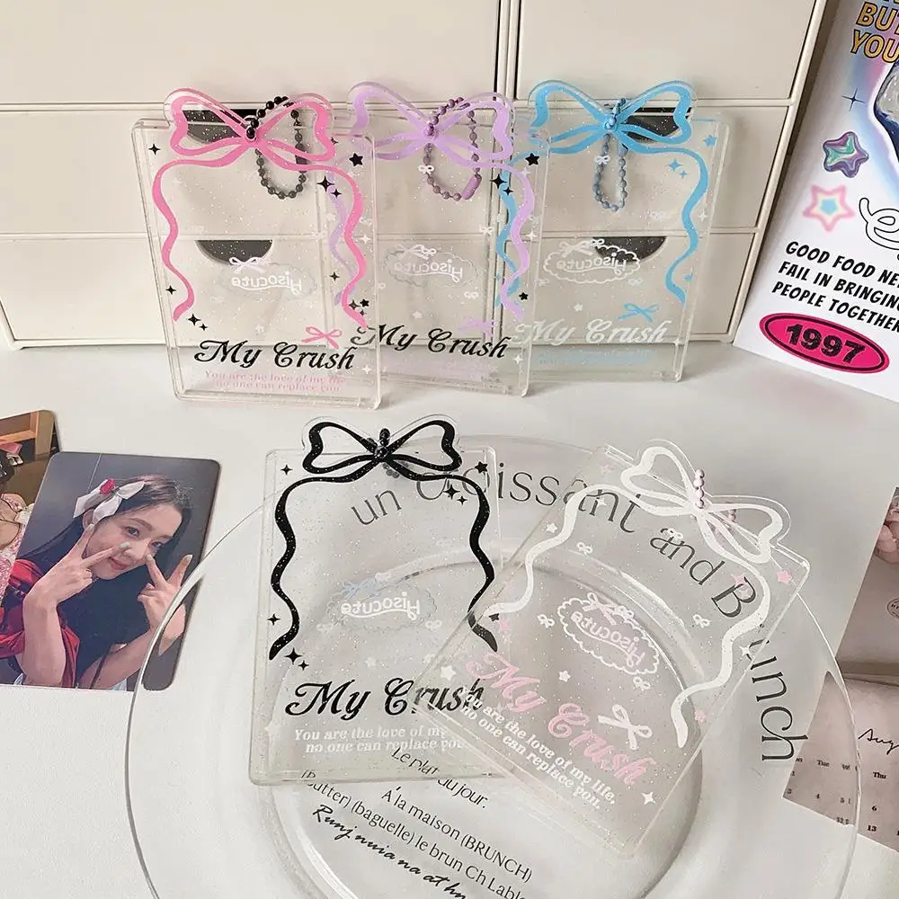 Акриловый прозрачный держатель для фотокарточек Idol Gu, чехол для хранения карт с бантом для девочек, маленький твердый корпус для карточек, защитный чехол для фотокарточек