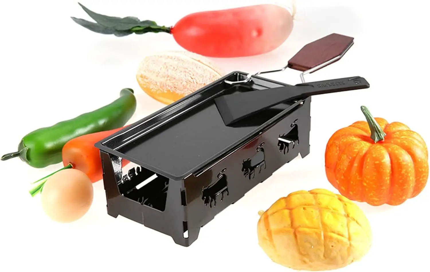 Cheese Raclette Set,Portable Candlelight Raclette Pan Non Stick Cheese Baking Tray Stove with Spatula  Kitchen Grilling Tool Met