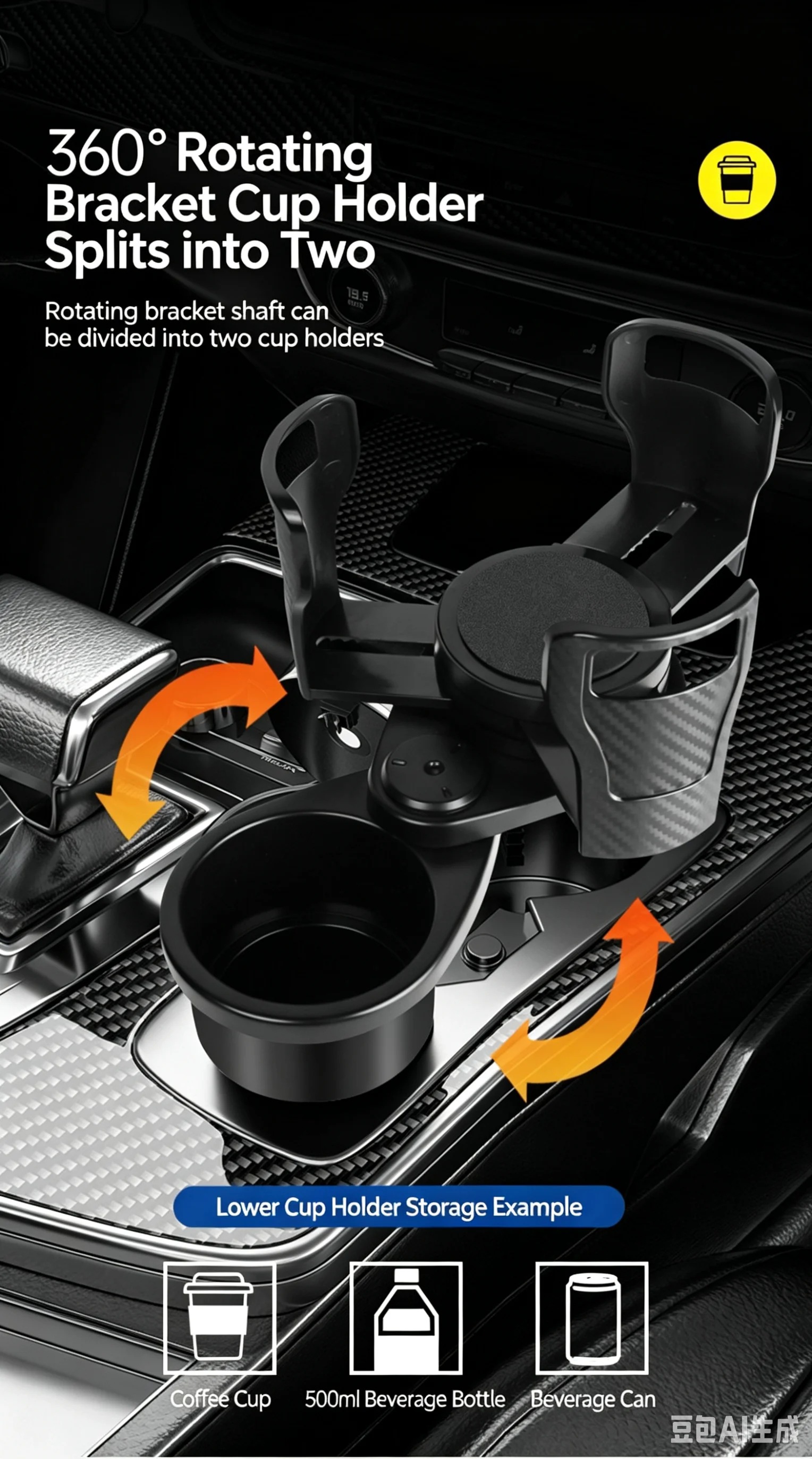 360 ° Drehbarer Multifunktionaler Auto-Getränkehalter, Faltbarer 2-in-1 Getränkehalter – Detail 3