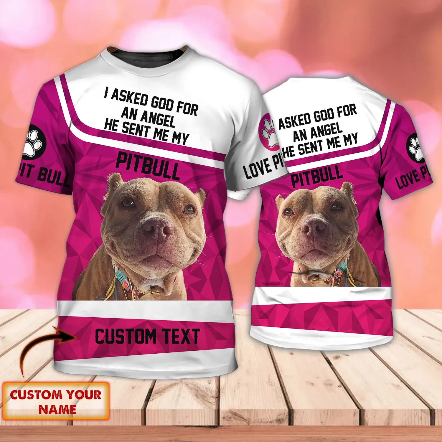 

God Sent Me My Pitbull Мужская футболка с персонализированным именем и 3D принтом по всей поверхности Летний стиль Повседневные футболки Футболка унисекс TX-96