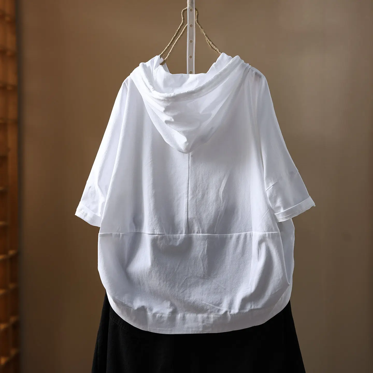 Summer Large Size 300 Pounds 2026 Retro White Hooded Drawstring Short Sleeve T-Shirt Men Thin Loose Casual Top Polyester Fiber