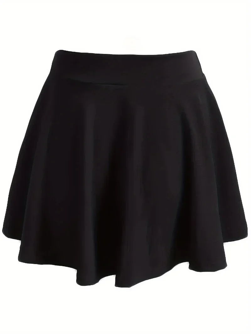 Plus Size 1XL-5XL Women's Fashion Preppy Skirt Ladies Solid Elastic High Rise Slight Stretch A-line Mini Skirt