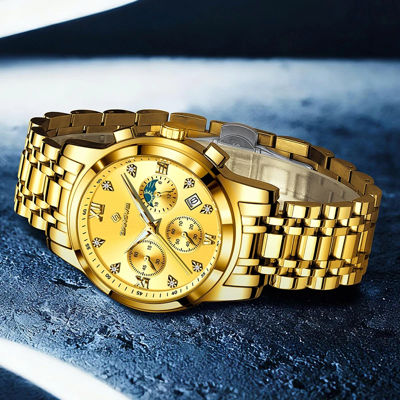 BANGWEI 2026 New Gold Quartz Watch Women Creative Steel Women's Bracelet Watch Top Brand Luxury Luminous Chronograph Reloj Mujer