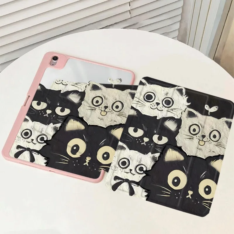 Zwart Wit Kat Potlood Houder Case Funda voor Ipad Air 4e Generatie Gevallen Ipad Case 9e Generatie Ipad Air 5e Generatie Case