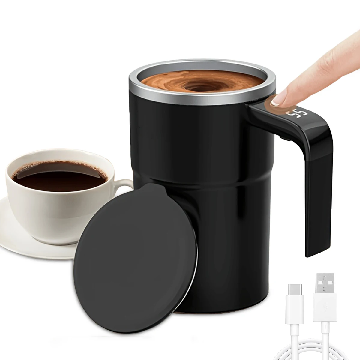 Taza de café eléctrica con agitador automático, 380 ml, recargable por USB, 200 mAh, 1 velocidad, taza mezcladora portátil para usar en casa o en la oficina.