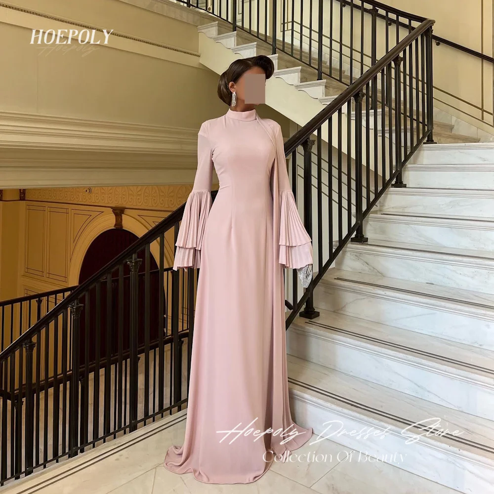 

Hoepoly Satin A-line O-neck Arab Ruffle Prom Gown Floor-length Saudi Elegant Formal Evening Party Dress for Women 2023