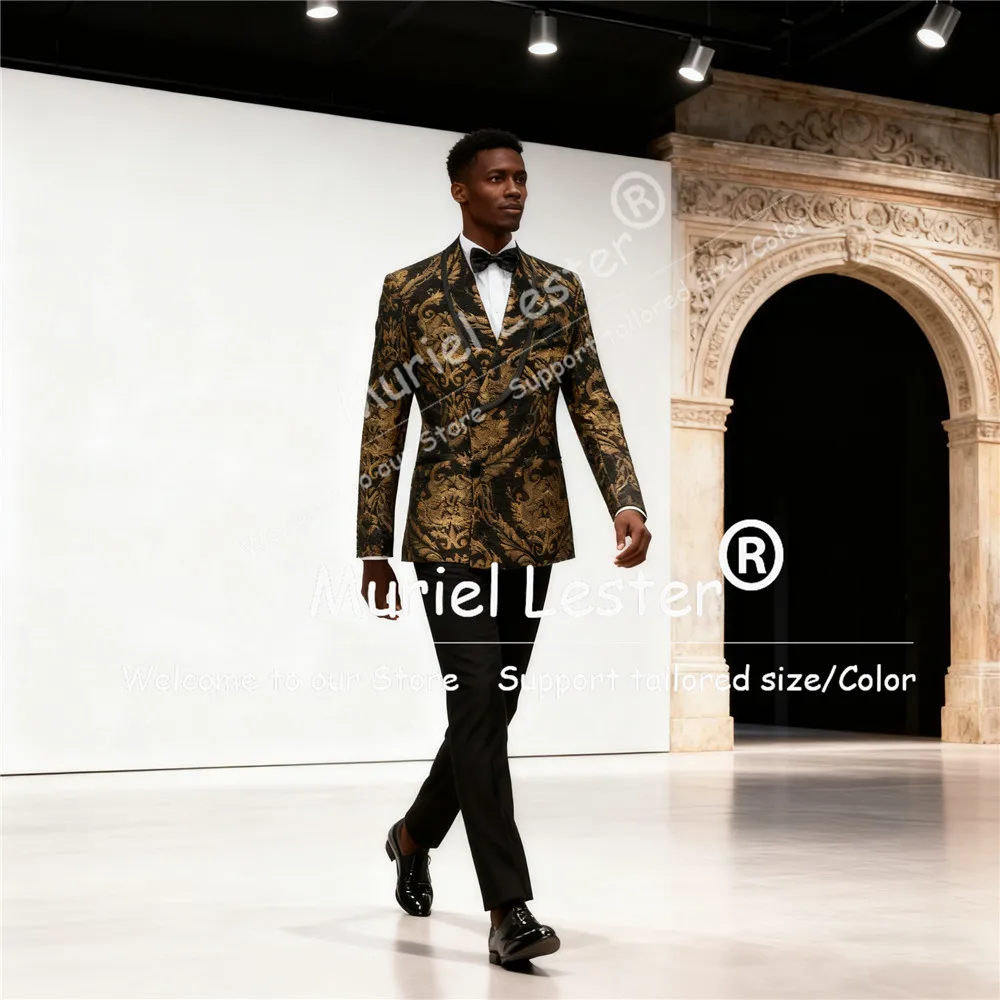 بدل جاكار عتيقة ملابس رجالية مزدوجة الصدر سترة السراويل زي مخصص أوم 2 قطعة ملابس العريس الزفاف البدلات الرسمية