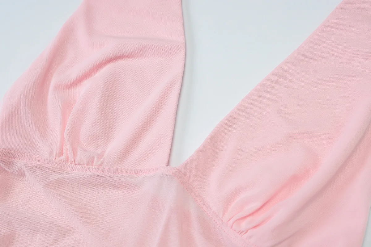 Minivestido fruncido calado de malla transparente para mujer, minivestido Sexy con escote en V profundo y cordones con cuello Halter y espalda descubierta, traje ajustado para vacaciones, ropa para discoteca