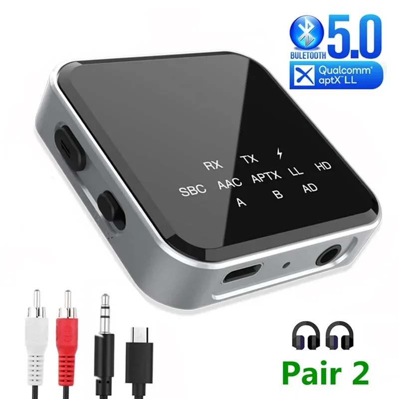 Bluetooth Receiver Transmitter BT 5.2 Aptx HD LL Adaptive RCA 3.5mm Jack AUX Wireless Audio Adapter Handsfree Call For TV Car PC