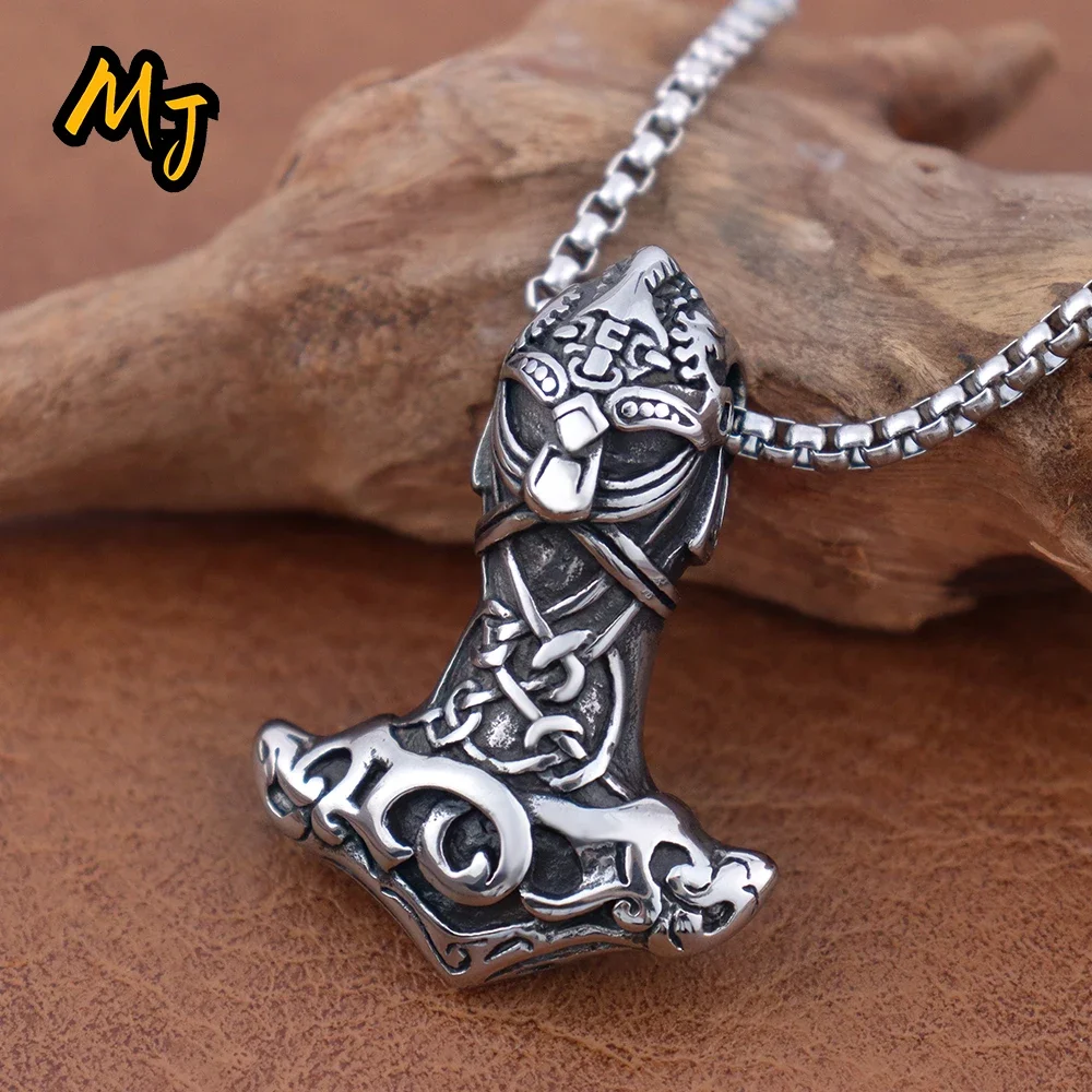 Vintage Punk Viking Thor Hammer Pendant For Men Stainless Steel Nordic Celtic Knot Necklace Amulet Jewelry Gifts Dropshipping