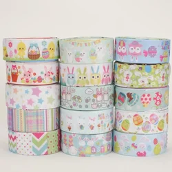 Easter Day Pattern Printed Rabbit Easter Egg Ramdom Ribbon Set Mix 10 Style 22/25mm Grosgrain Ribbons ,1 Yard of Each Style