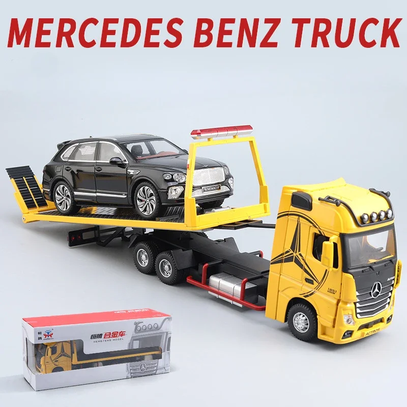 

Diecast 1:24 Scale Alloy Mercedes Benz Truck Trailer Model Flatbed Transporter Kids Boy Toy Gift Collective Miniature Voiture