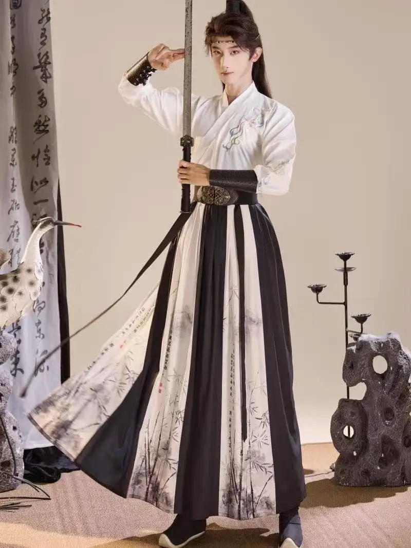 Abito Hanfu con ricamo floreale da fata cinese, costume tradizionale con colletto incrociato, periodo Weijin, spadaccino vintage, studioso, cosplay