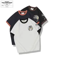 OKONKWO 230g 2021 Military Air Force Color Block Screw Thread Short Sleeves T-Shirt Vintage No Collar T-Shirt