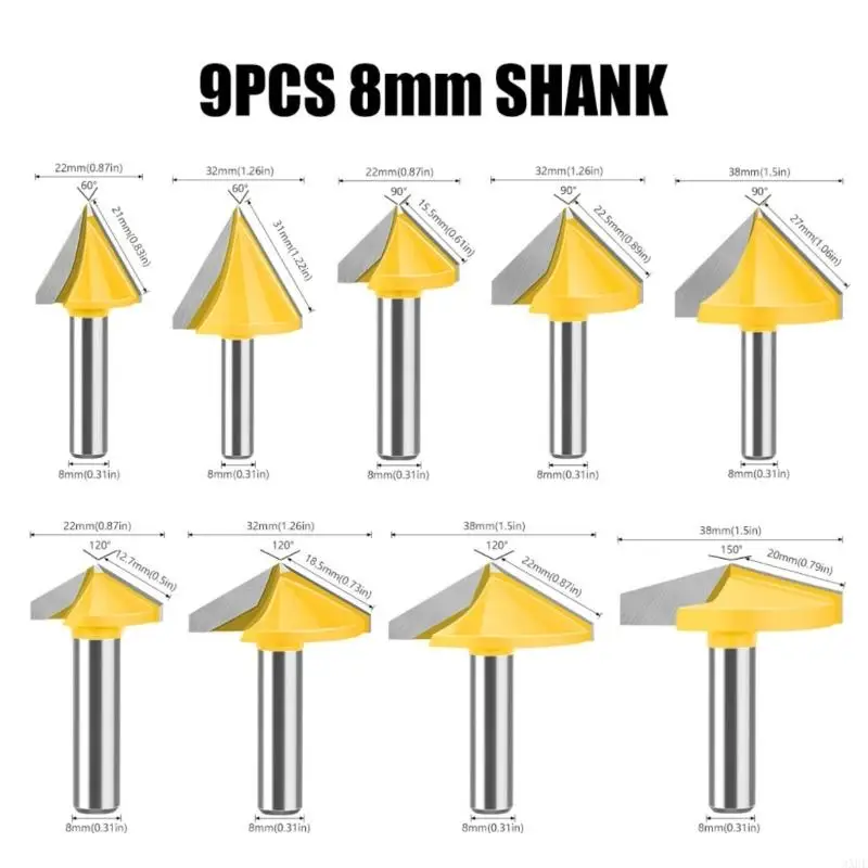 3xuf Shank V Flauta Fluta End Mill Router Bit para carpintería madera detallada