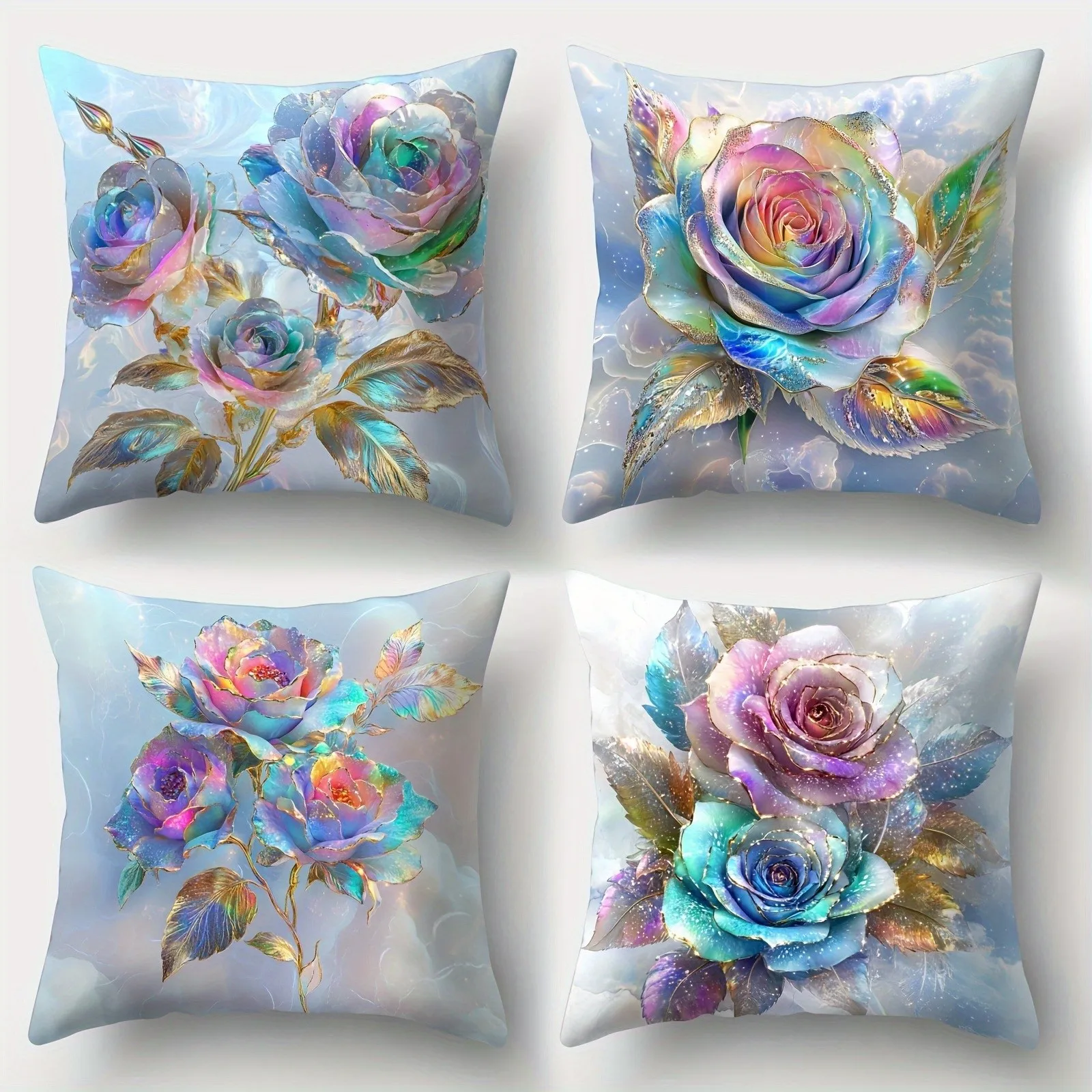 Colorful Fantasy Roses Printed Pillow Covers Pattern Cushion Cover Suitable For Sofa Bedroom Car Pillow Cover