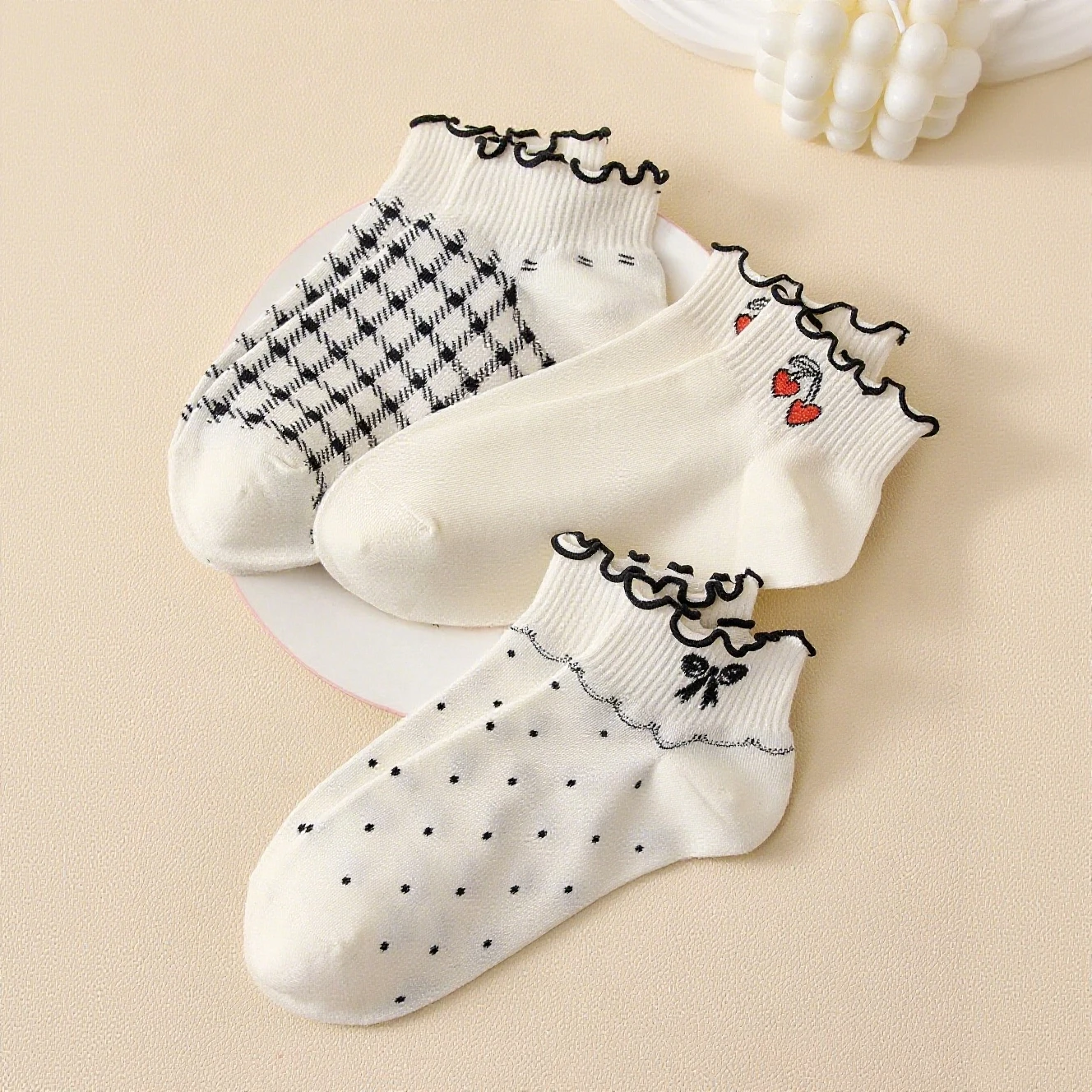 5 Pasang Kaus Kaki Wanita Bergaris Tepi Gulung Indah dengan Pakaian Sehari-hari Gaya Kuliah Kaus Kaki Pendek Lucu dan Kasual untuk Siswa